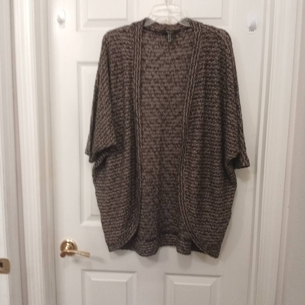 Forever 21 Open Front Cardigan Shrug Women's Size M Black Tan Knit Y2K Vintage